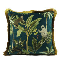 DUNXDECO Jungle Animal Cushion Decorative Pillow Vintage Tropical Monkey Leopard Luxury Gold Green Sofa Chair Coussin Decorating