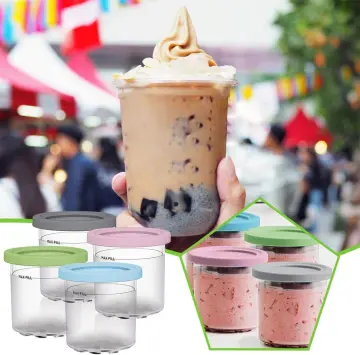 4pcs Ice Cream Container Cup Reusable Freezer Storage Tubs With