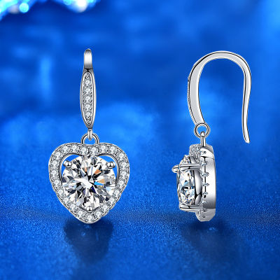 European And American 925 Sterling Silver Earrings Inlaid Moissanite Heart-Shaped Eardrops Earrings Spring Beautiful Ear Hook Ornament Ins