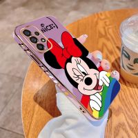 (Great. Cell phone case)  (ฟรีสายคล้อง) สำหรับ Samsung Galaxy A53 A73 A33 A13 5G A23 A03 A22 A52 A52S การ์ตูนมินนี่เมาส์ลวดลายขอบสี่เหลี่ยมด้านหลังเคสโทรศัพท์เคสโทรศัพท์นิ่มชุบหรูหรา