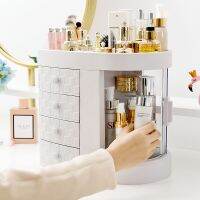 ตู้โชว์เครื่องสำอางค์ Makeup Desk Cosmetic Storage Box ชั้นวางเครื่องสำอางค์ Dressing กล่องโปร่งใสขนาดใหญ่-มีลิ้นชักวางขวด Skin Care ผลิตภัณฑ์ ตู้Make-Up