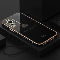 สำหรับ Infinix Note 11 /Note 11 Pro/note 11S สายคล้องแบบมีเคสฝาหลังป้องกันซิลิโคนนิ่มเคลือบ6D อย่างหรูหราชุบใบเมเปิลกันชนสี่เหลี่ยมเคสโทรศัพท์