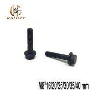 M8*16/20/25/30/35/40 mm external hex flat head washer screws black carbon steel flange bolts Nails  Screws Fasteners