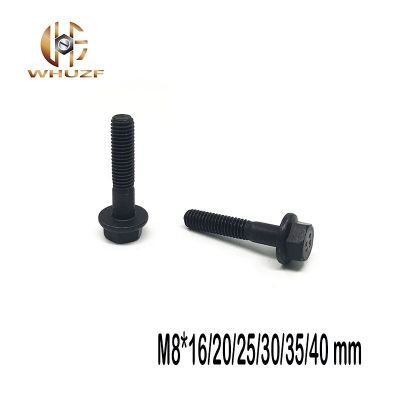 M8*16/20/25/30/35/40 mm external hex flat head washer screws black carbon steel flange bolts Nails  Screws Fasteners