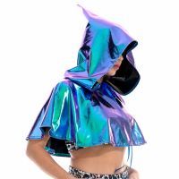 Club Party คอสเพลย์ Death Cloak Shiny ผู้ใหญ่ Metallic Holographic Hoodie Cape Carnival Devil Stole ชุดฮาโลวีน