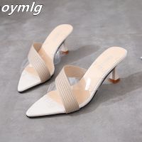 Pointed Toe High Heels Female Slippers Lady Slip On Casual Jelly Shoes Summer Women Sandals PVC Transparent Crystal Shoes Woman