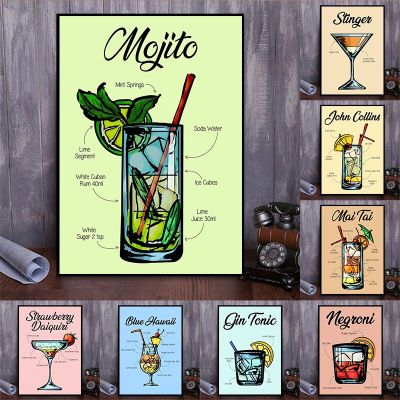 Gin Mojito น้ำผลไม้ค็อกเทลสูตรโปสเตอร์สำหรับห้องครัวบาร์คลับตกแต่งบ้าน-Wall Art ภาพวาดผ้าใบพิมพ์