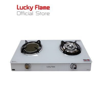 ลัคกี้เฟลม Lucky Flame รุ่น AG-2102S(W) AG2102SW หน้ากระจก+หัาเตาทองเหลืองชุปโครเมี่ยน1หัว+เปลวไฟอินฟราเรด มีสินค้าพร้อมส่ง