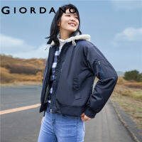 Giordano ผู้หญิง เสื้อแจ็คเก็ตบอมเบอร์กำมะหยี่เนื้อแกะพร้อมฮู้ดถอดออกได้ Free Shipping 05371677