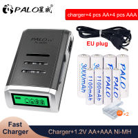 PALO 1.2 V 3000MAh AA NI-MH แบตเตอรี่1100MAh AAA NIMH แบตเตอรี่1.2โวลต์ NI MH 2A 3A แบตเตอรี่แบบชาร์จไฟได้4ช่อง LCD Charger