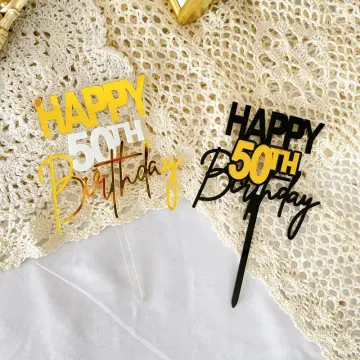 Happy 50th Birthday Gold Sparkles and Banner Edible Cake Topper