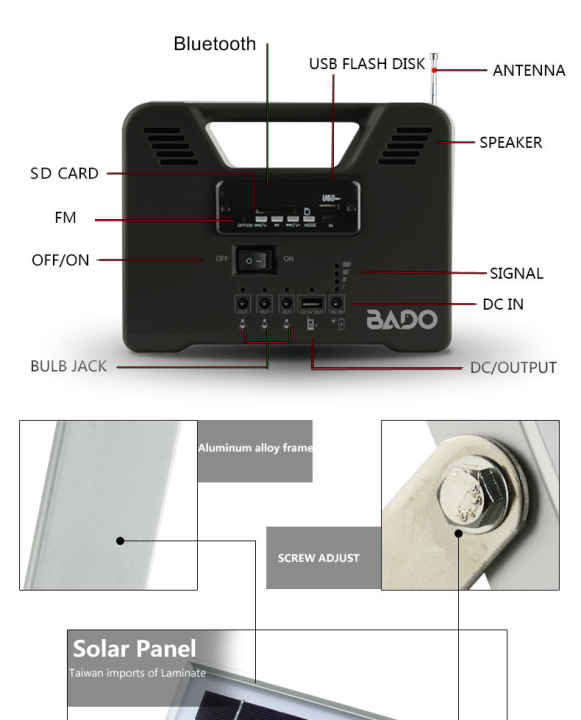 solarcells-bado-อุปกรณ์แสงสว่าง-มีวิทยุ-fm-ควบคุมด้วยรีโมทได้-มี-bluetooh-ช่องเสียบ-usb-sdcard-สำหรับฟังเพลง-ใช้งานยาวนาน-25-ชั่วโมง