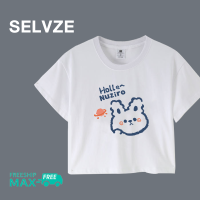 SELVZE ฉบับภาษาเกาหลีของลายตัวการ์ตูนน่ารักเสื้อยืดสั้นด้านบนสำหรับผู้หญิง