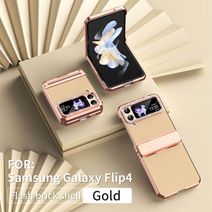 fashion2023electroplating-ผิวธรรมดาเคสศัพท์สำหรับ-samsung-galaxy-z-flip-4-3-flip4-flip3-5g-บานพับป้องกัน-anti-drop-cover