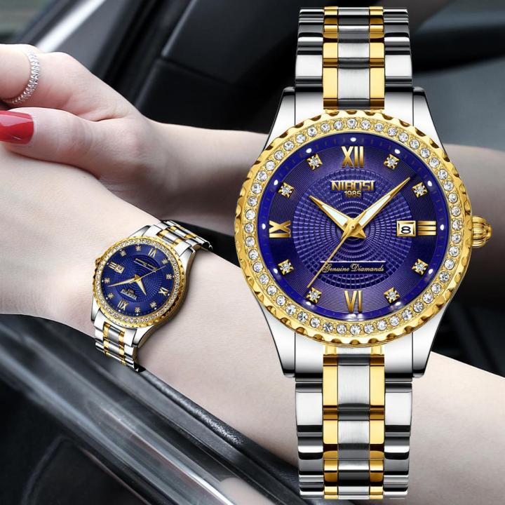 นาฬิกาข้อมือสตรีกันน้ำสำหรับผู้หญิงนาฬิกาข้อมือผู้หญิงหรูจาก-nibosi-นาฬิกาแบรนด์ชั้นนำทำจากสเตนเลสสายเหล็ก