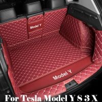 ♠► Car Trunk Mats Leather Full Coverage Protective Fully Surrounded Waterproof Black Red for Tesla Model Y S X 3 2016 to 2021 2023