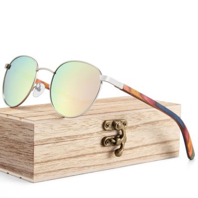 ◕₪ Vintage Wood Polarized Sunglasses Metal Round Frame Womans Traveling Glasses Fashion New In Female Men Designer Eyewear