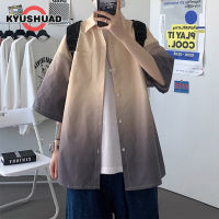 KYUSHUAD เสื้อแขนสั้นผู้ชายฤดูร้อนเสื้อแขนสั้นเสื้อลำลองไล่ระดับอเมริกัน