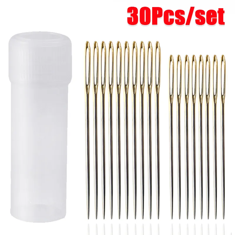 30Pcs Stainless Steel Large Eye Stitching Needles 3Sizes DIY Big Eye Hand  Sewing Needles with Clear Storage Tube