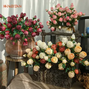 Wedding Deco Artificial Flowers Decoration Room Layout Pink Dried Flower  Home Fake Outdoor Bride Plants Fabric Roses Accessories _ - AliExpress  Mobile