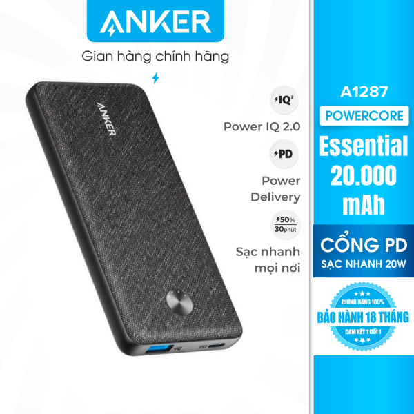 Pin dự phòng Anker PowerCore Essential 20.000mAh hỗ trợ sạc nhanh Power Delivery 20W – A1287
