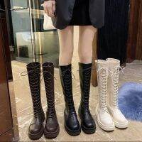 CODhan14416 Knight boots flat boots female 2021 season high thick black骑士靴平底长筒靴女2021季高筒厚底黑色系带不过膝长靴潮5.30