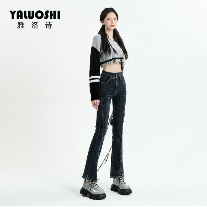 yaluoshi-กางเกงยีนส์เอวสูงสตรี-กางเกงยีนส์ทรงสลิมฟิตฤดูใบไม้ร่วงและฤดูหนาวย้อนยุค-cewek-seksi-สลิมยืด