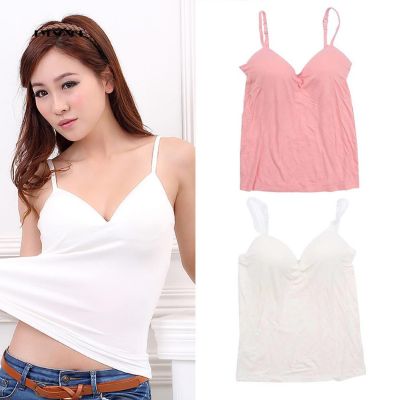 EYe❀y Women Padded Tank Top V Neck Solid Color Camisole Straps Push Up Vest