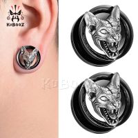 KUBOOZ Fashion Popular Stainless Steel Cross Cat Head Ear Piercing Plugs Gauges Expanders Body Jewelry Ear Tunnels Stretchers