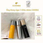 Ống đựng xì gà, hộp ủ cigar nhôm 3 điếu kèm đồng hồ ẩm, chất liệu nhôm