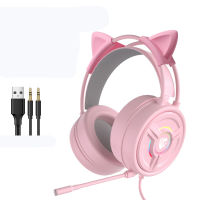 ZUOYA pink cat ear cute girl gaming headset with mic ENC noise reduction HiFi wired Head-mounted game headphone 3.5mm