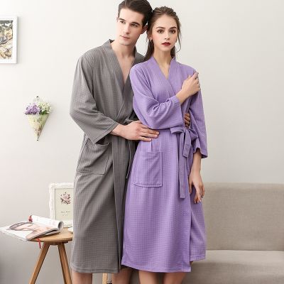 [Xiaoli clothing] ชุดนอนกิโมโนสำหรับคู่รักชายหญิง,ชุดคลุมอาบน้ำผ้าวาฟเฟิลฤดูXiaoli clothing3XL เสื้อคลุมสปาอาบน้ำขนาดพิเศษ