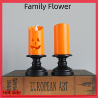 Family Flower Flash Sale เทียนฮาโลวีนไฟ LED ที่มีสีสันแท่งเทียนตารางด้านบนตกแต่งฟักทอง