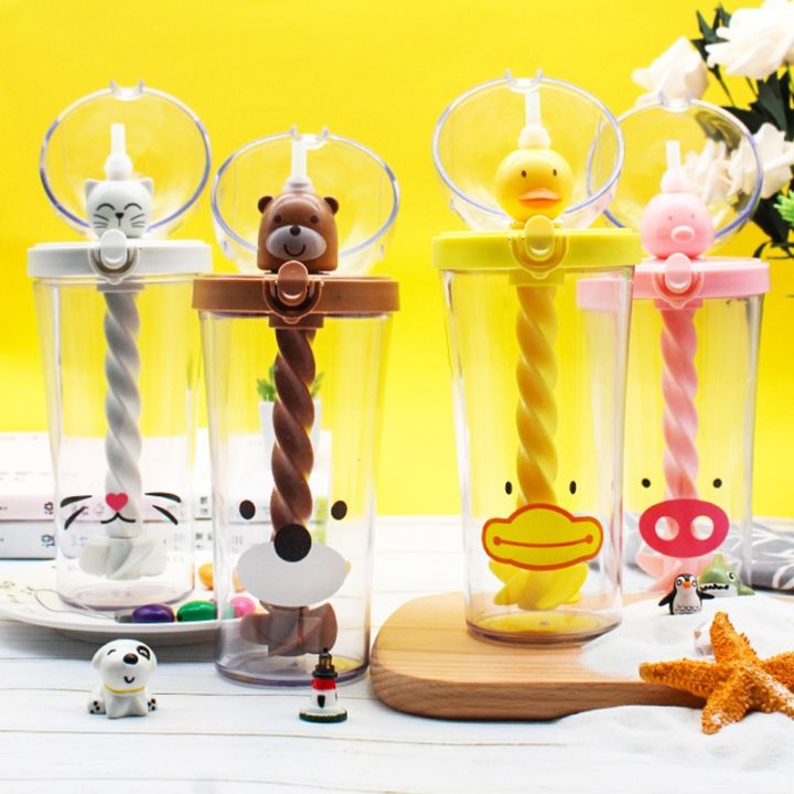 stirring-cup-creative-cartoon-plastic-cup-straw-cup-student-portable-children-cup-plastic-bottle-for-kids-students
