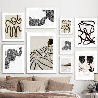 【ELE Photo frame】ผู้หญิงแอฟริกัน Line Plant Ink Minimalist Wall Art ภาพวาดผ้าใบ Nordic โปสเตอร์และพิมพ์ภาพผนังสำหรับตกแต่งห้องนั่งเล่น