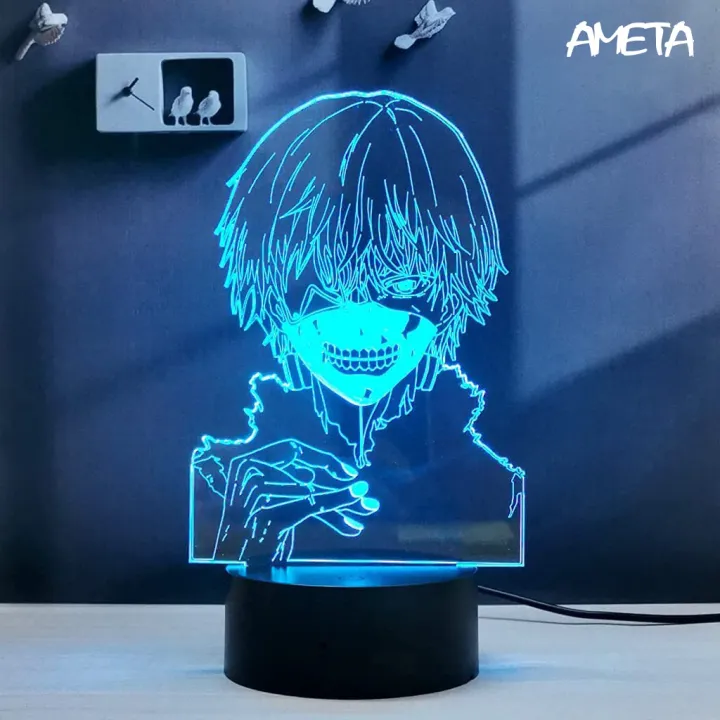 Đèn Ngủ Led 3D Khắc Hình KANEKI KEN Ngạ Quỷ Vùng Tokyo Quà Tặng Trang Trí  cảm ứng có Điều khiển từ xa nháy sáng 16 màu 4 chế độ nháy 