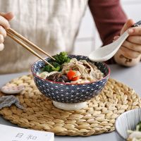 （The bowl of orange）สลัดเท้าสูงสไตล์ญี่ปุ่น,เซรามิกเคลือบเงาชามก๋วยเตี๋ยวใต้ตาข่ายสีสีแดง6นิ้วใส่ง่ายไม่ร้อนใส่ในบ้าน