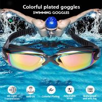 3 pcs Swimming Goggles Earplugs Waterproof Glasses Electroplate Anti-Fog Anti-UV Pull Buckle Adult Men 39;s Swimming Glasses