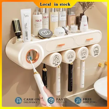 Wall Mounted Adhesive Toothbrush Mouthwash Cup Holder Punch Free Wall  Hanging Rack Tooth Brush Dispenser Bathroom