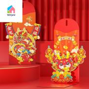TRYJUV Bao Li Xi Tet 2024 Xin Họa tiết rồng Phong bì đỏ 3D Truyền thống