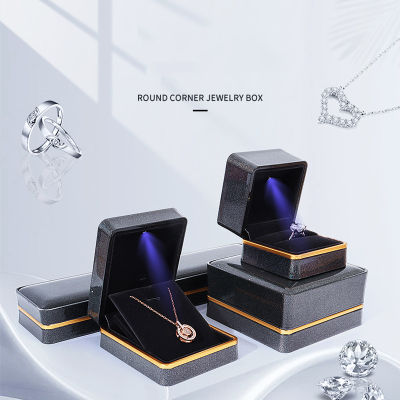 Short Plush Bead Treasure Box Earnail Jewelry Box Rounded Gold Edge LED Light Box LED Light Jewelry Box LED Light Necklace Box