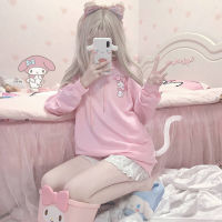 Spring and summer new pink print cartoon oversized hoodie Japanese ins college style cute and sweet loose hooded student jacket