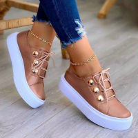 Woman Casual Vulcanized Shoes Ladies Platform Sneakers Lace Up Tennis Round Toe Loafers Comfortable Footwear Chaussures Casual