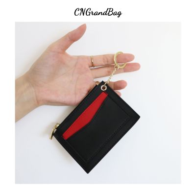 customized leather card holder small zip wallet women slim card wallet leather coin purse with key ring zipper leather card case