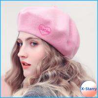 X-STARRY บางและบาง หมวกเบเร่ต์ตุ๊กตาบาร์บี้ ระบายอากาศได้ระบายอากาศ สีทึบทึบ หมวกสีชมพูสำหรับเด็ก ของใหม่ ผ้าขนสัตว์ขนแกะ หัวใจหวานแหววว กิจกรรมกลางแจ้งกลางแจ้ง