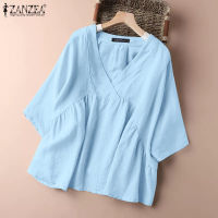 (จัดส่งฟรี)Fancystyle ZANZEA เสื้อคอวีแขนสั้นผู้หญิงวินเทจเสื้อผ้าฝ้ายแขนยาวแบบสวมหัวสันทนาการ #2