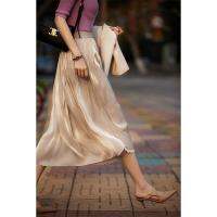 Spot parcel post Flowing Silk Silk Milk Pearlescent Skirt 2023 Summer Womens Long A Word Swing Skirt