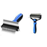 Dog Comb Rake 2 in 1 Safe Double-Sided Comfortable Handle Pet Grooming Brush for Mats Tangles Removing