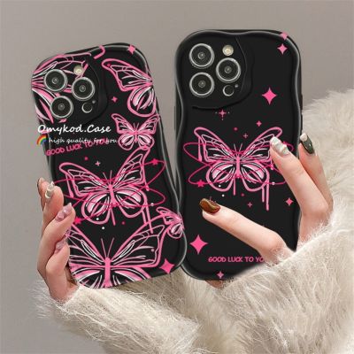 🌈Ready Stock 🏆Compatible For iPhone 15 XR 14 13 11 12 Pro Max 8 7 6 6s Plus SE 2020 XS Max Ins Fashion Wave Pink Butterfly Illustration Creative Phone Case Soft Protection Back Cover