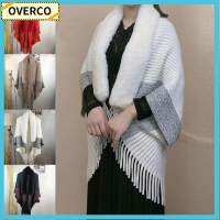 OVERCO Womens Cardigan Cape งานแต่งงานชุดราตรี Plush Wraps ถักผ้าคลุมไหล่ฤดูหนาว Warm Faux Fur Collar9201